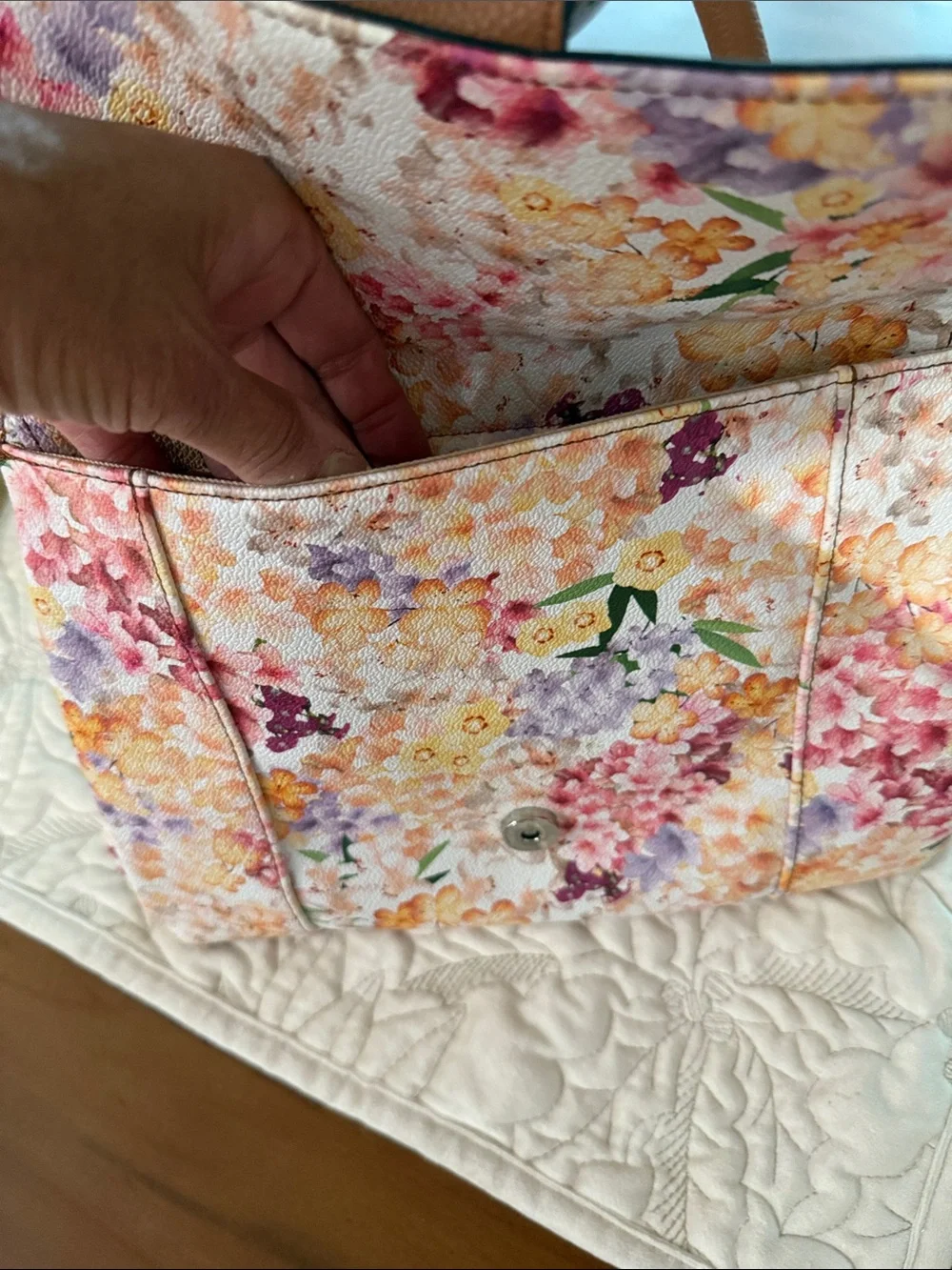 Dana Buchman Floral Multicolor Satchel with Brown Trim
